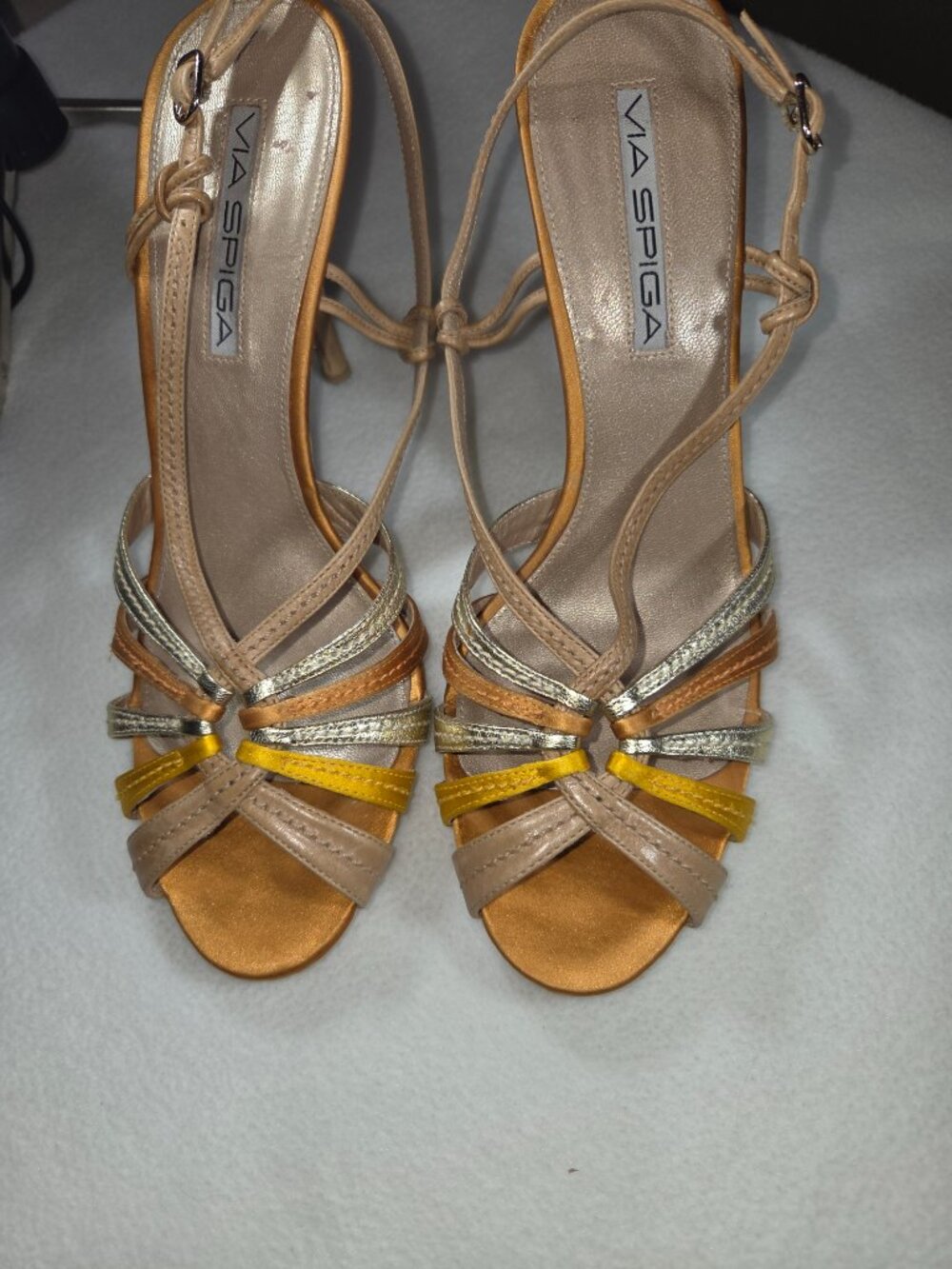 Vintage Via Spiga Strappy Metallic Disco Heel Sandals | Size 7M